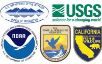 picture of multiple logos from various federal and state agencies involved in fish telemetry projects in the state of California using ATS acoustic telemetry systems.